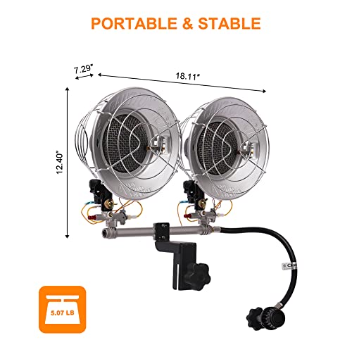 Propane Tank Top Heater, CAMPLUX Outdoor Tanktop Heater with Tip-Over Switch for Garage, Camping, Hunting, Double Burner Heavy Duty Steel 30,000 BTU