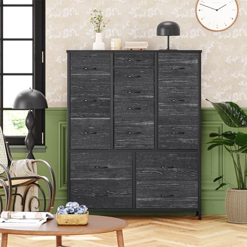15 Drawers Dresser for Bedroom, Tall Dressers & Chests of Drawers for Hallway, Entryway, Storage Organizer Unit with Fabric, Sturdy Metal Frame, Wood Tabletop, Easy Pull Handle (White)