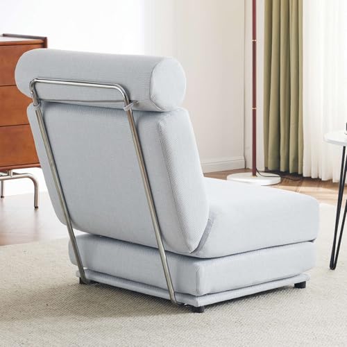 Folding Sofa Bed with Pillow, Foldable Sleeper Sofa Chair Bed, Memory Foam Convertible Floor Couch, Easy to Store, Made of Breathable and Wearable Linen (Light Grey-Blue)