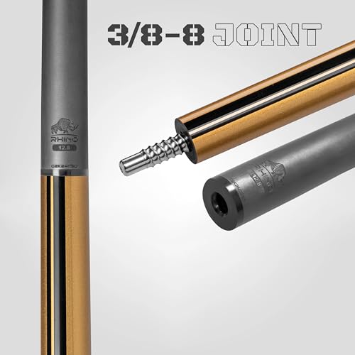 RHINO Nebula 2 Pool Cue - 100% Carbon Fiber Shaft & Composite Butt. Time Crystal Tip, Pro Taper Design, 12.4 mm,12.8 mm. 3/8-8 Joint, 3D Friction Grip. Low Deflection Pool Cue