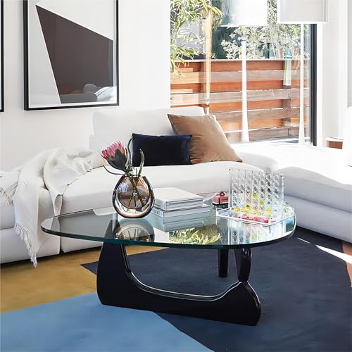 Glass Coffee Table for Living Room，Mid-Century Modern Centre Table with Solid Wood Frame，Living Room Furniture Small Triangle End Table，for Study Room Office Hotel Balcony (Color : Transparent+Black