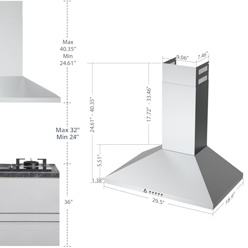 Range Hood 30 Inch, Ducted/Ductless Convertible Kitchen Vent Hood, Stainless Steel Stove Hood
