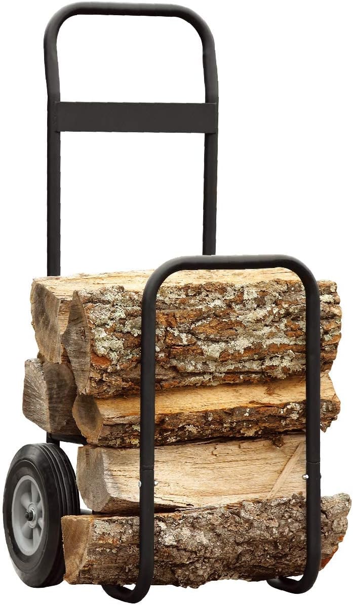 Fire Beauty Firewood Log Cart Carrier, Outdoor and Indoor Wood Rack Storage Mover, Rolling Dolly Hauler