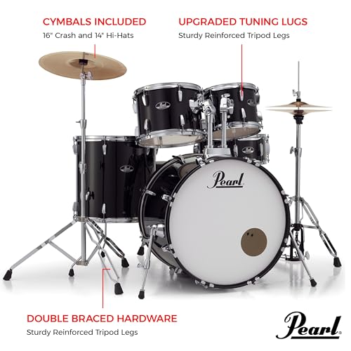 Pearl Roadshow Drum Set 4-Piece Complete Kit with Cymbals and Stands, Charcoal Metallic (RS584C/C706)