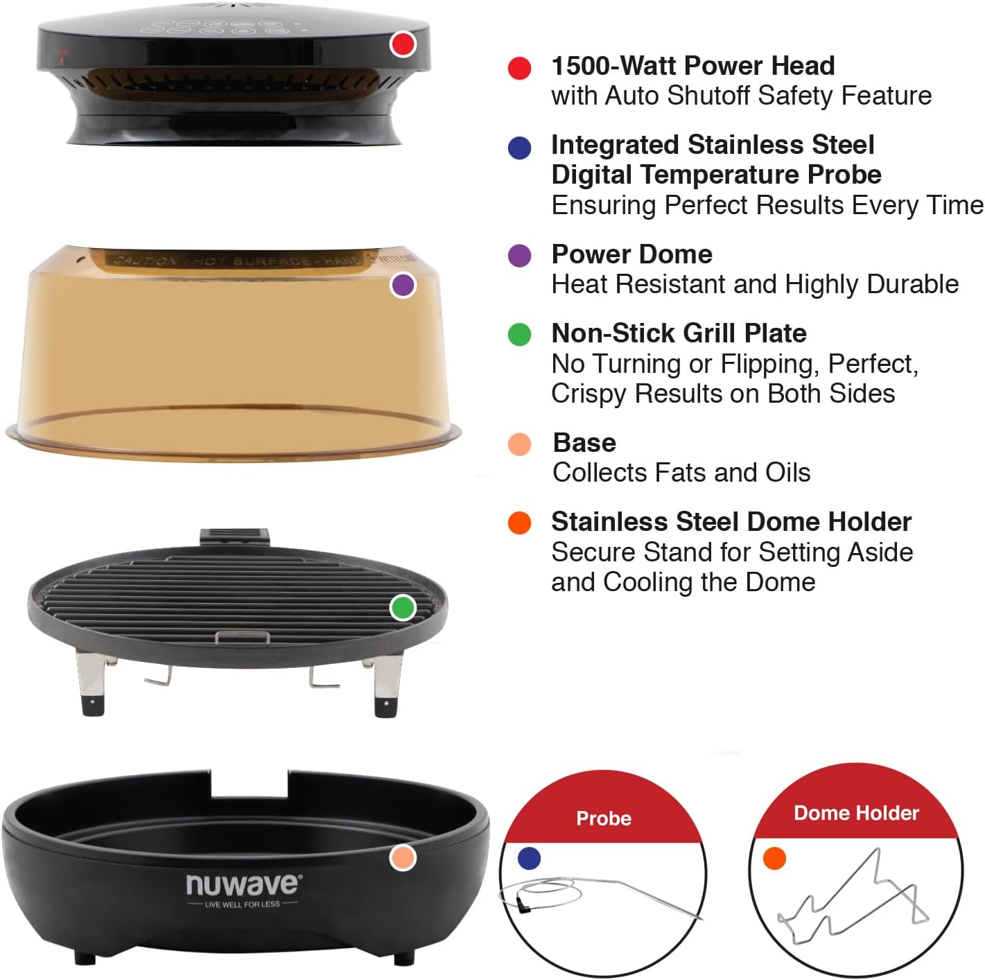 Nuwave Primo Grill Oven, Countertop Toaster Oven Convection Top & Grill Bottom for Surround Cooking, Cook Frozen or Fresh, Smart Thermometer