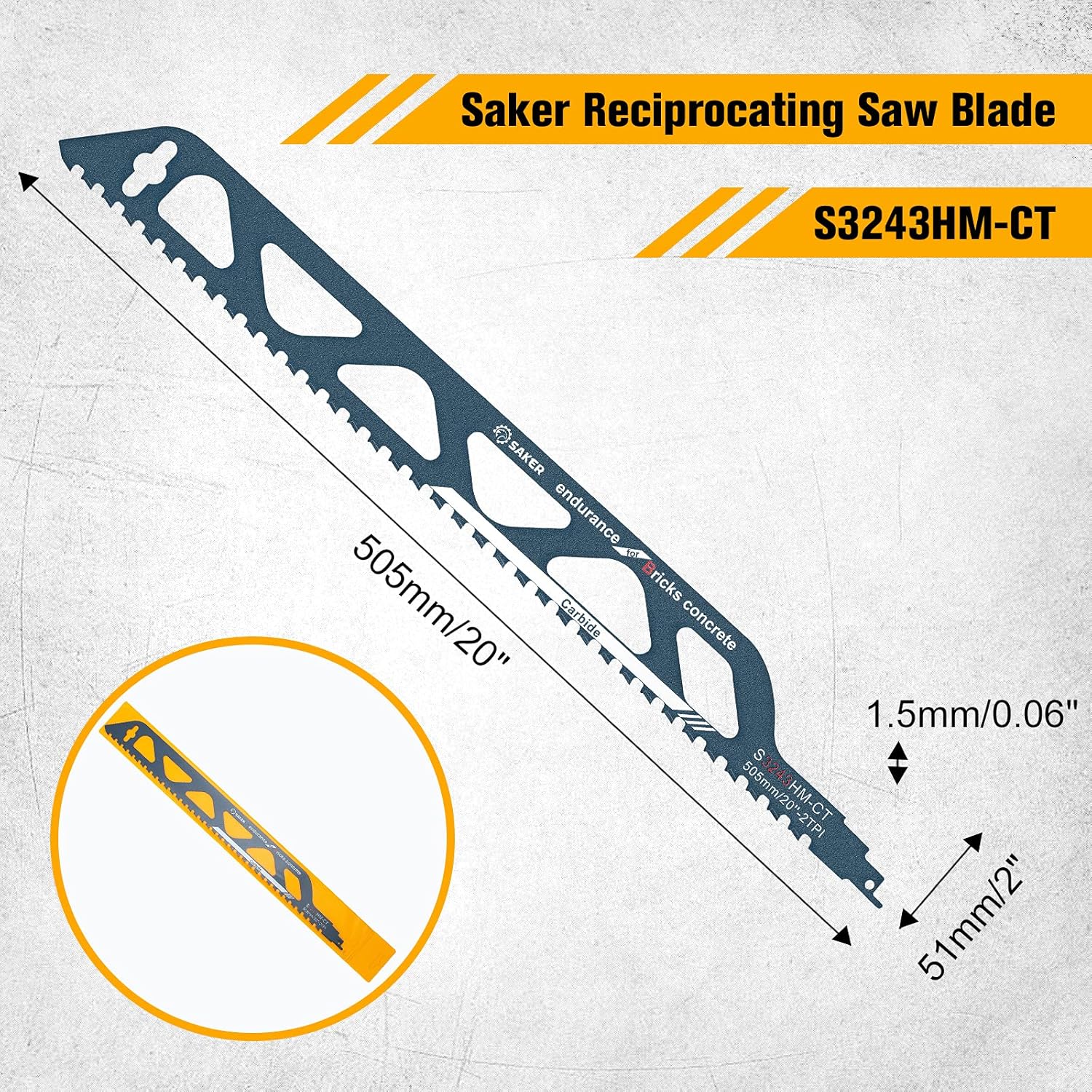 Saker Saw Blade-Demolition Masonry Reciprocating Hard Alloy Saw Blades for Cutting Wood,Porous Concrete,Brick 12”/300mm Pack of 2