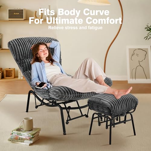 ovios Rocking Chair with Ottoman, Glider Chair with Foot Rest, Plush Corduroy Recliner with Arms, Comfy Lounge Chair for Living Room Bedroom Home, Grey