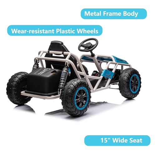 24V Ultimate Go Kart for Kids Ages 6-12, 2x200W Powerful Motor Electric Go Kart, 6MPH Outdoor Off-Road Dirt Road Electric Car,15"x11" Wide Seat, Metal Frame, Powerful Shock Absorbers, Blue