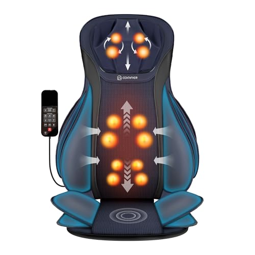 COMFIER Shiatsu Neck Back Massager with Heat, 2D ro 3D Kneading Massage Chair Pad, Adjustable Neck Massage,Seat Massager for Full Body Relaxation, Christmas Gifts for Dad Mom Women Men,Dark Gray
