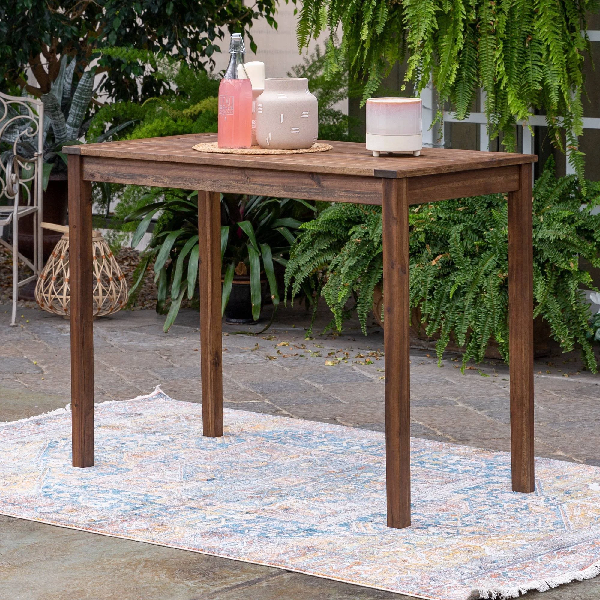 Acacia Wood Rectangle Counter Height Patio Table Dark Brown - Saracina Home