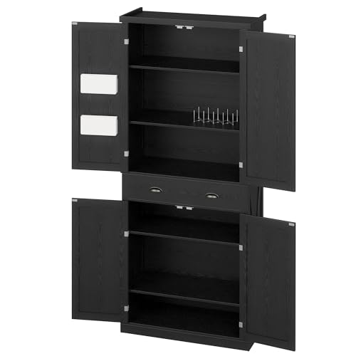 IRONCK Kitchen Pantry Storage Cabinet 72.6" H, with Barn Doors, Drawer, 4 Adjustable Shelves, Freestanding Cupboard for Dining Room Living Room, Laundry, White