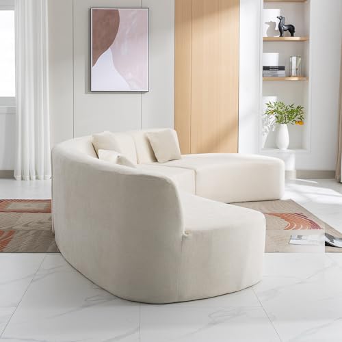 136.6" Stylish Curved Sofa Sectional Sofa Chenille Fabric Sofa Couch with Three Throw Pillows for Living Room, Beige Living Room Sectionals