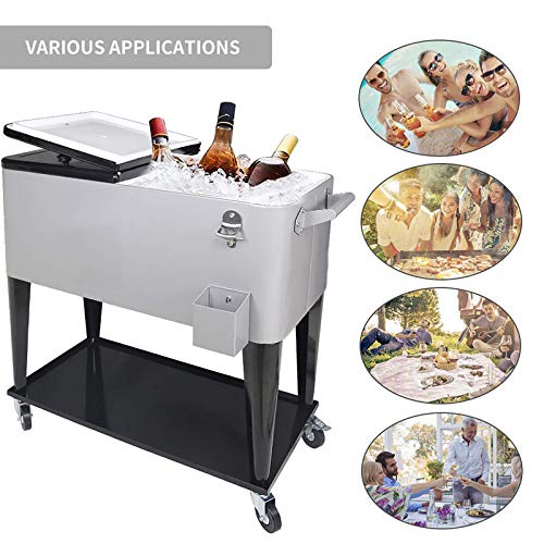 SHAREWIN 80 Quart Rolling Ice Chest on Wheels and Handle,Rolling Cooler Cart Outdoor Beverage Cart for Patio Party,Backyard,Pool,Picnic, BBQ