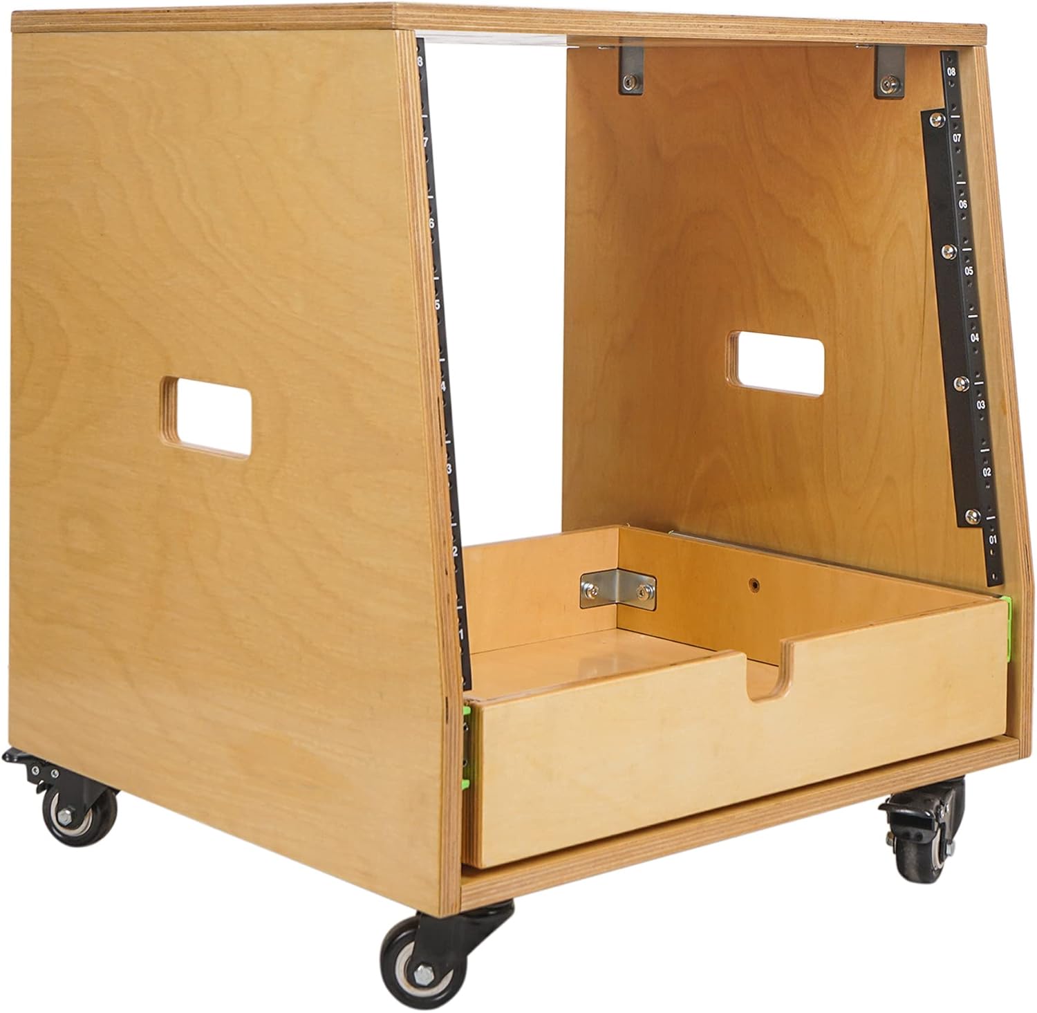 Sound Town 12U DIY Slanted Studio Rack with 12U Rack Space, Extra 2U Drawer, Plywood, Rubber Feet, Casters, Weathered Gray (SDRK-12TBD2)