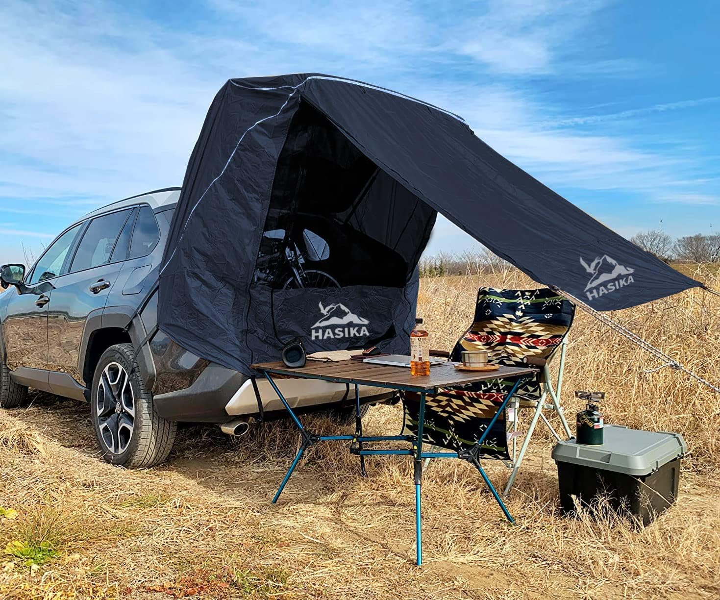 Tailgate Shade Awning Tent for Car Camping Road Trip Essentials Midsize to Full Size SUV Van Waterproof 3000MM Black (Small)