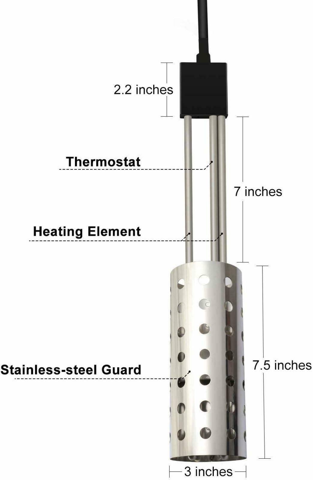 Gesail 1000W Electric Immersion Heater, UL-Listed Bucket Water Heater with 304 Stainless-Steel Guard, Submersible Bucket Heater