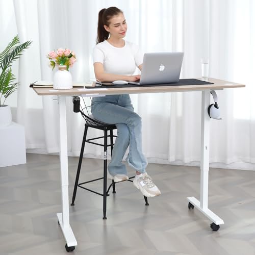 farexon Electric Standing Desk 55 x 24In with Charging Station, Stand up Desk with Oversized Mouse Pad, 2 USB Ports & 3 Power Outlets, 4 Caster, 4 Preset Heights Easy to Set（Brown）
