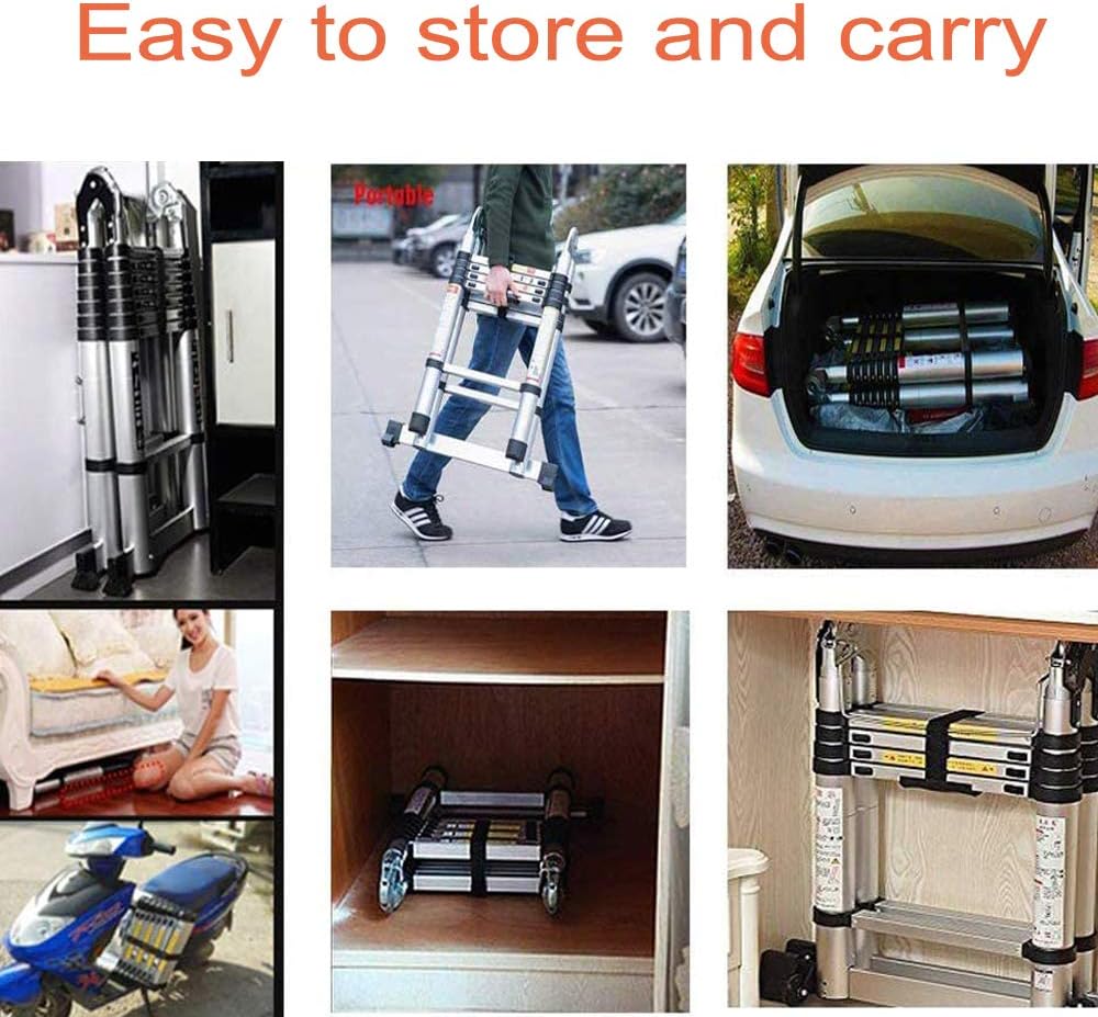 16.5FT/5M(2.5+2.5m) Household Ladder Telescopic Aluminum Extension 16 StepsLadder with Slip-Proof Feet 330lbs Max Capacity, EN131 Standard