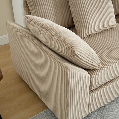 110.6"*110.6" Oversized Corner Modular Sectional Sofa Set, Modern L-Shaped Couch with Movable Ottoman and 7 Pillows, Comfy Corduroy Fabric Deep Seat 6 Seater Cloud Couch for Living Room (Beige)