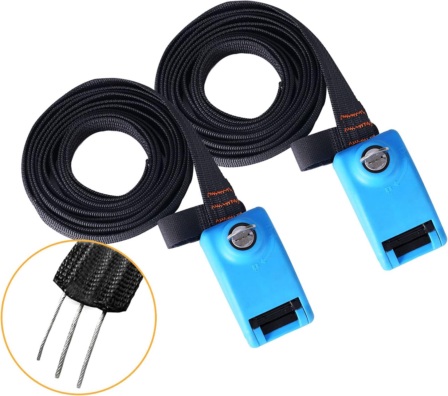Kingdely 15ft Lockable Tie Down Strap, Locking Tie Down Straps with 3 Stainless Steel Cables 'No Scratch' Silicone Buckle to Prevent Anyone from Taking Your ISUP, Paddle Boards, 2 Pack (Orange)