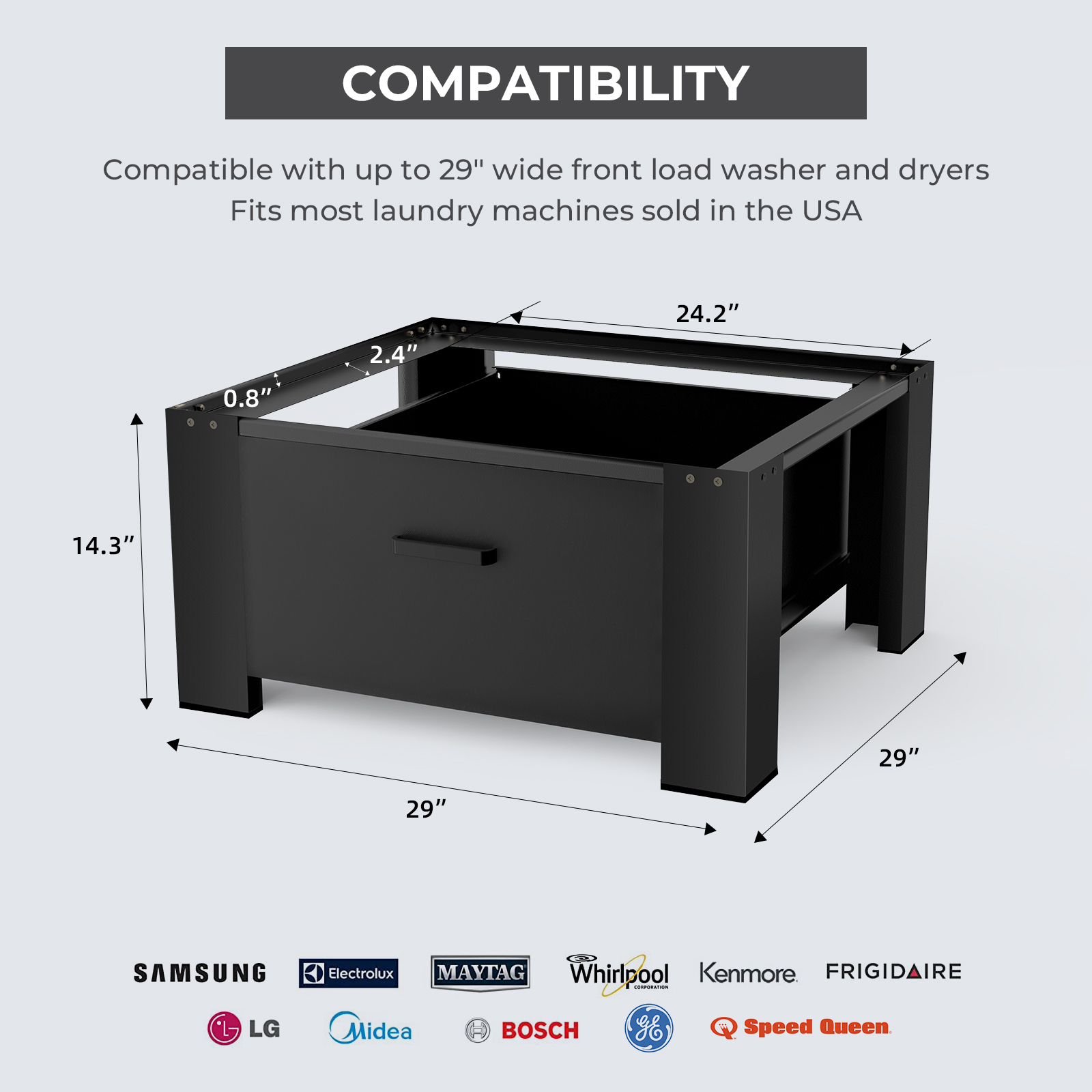 Washing Machine Pedetal with Drawer 350Lb Heavy Duty Inlife 29" Laudary Pedestal Upgraded Design, Washer and Dryer Stand, Black