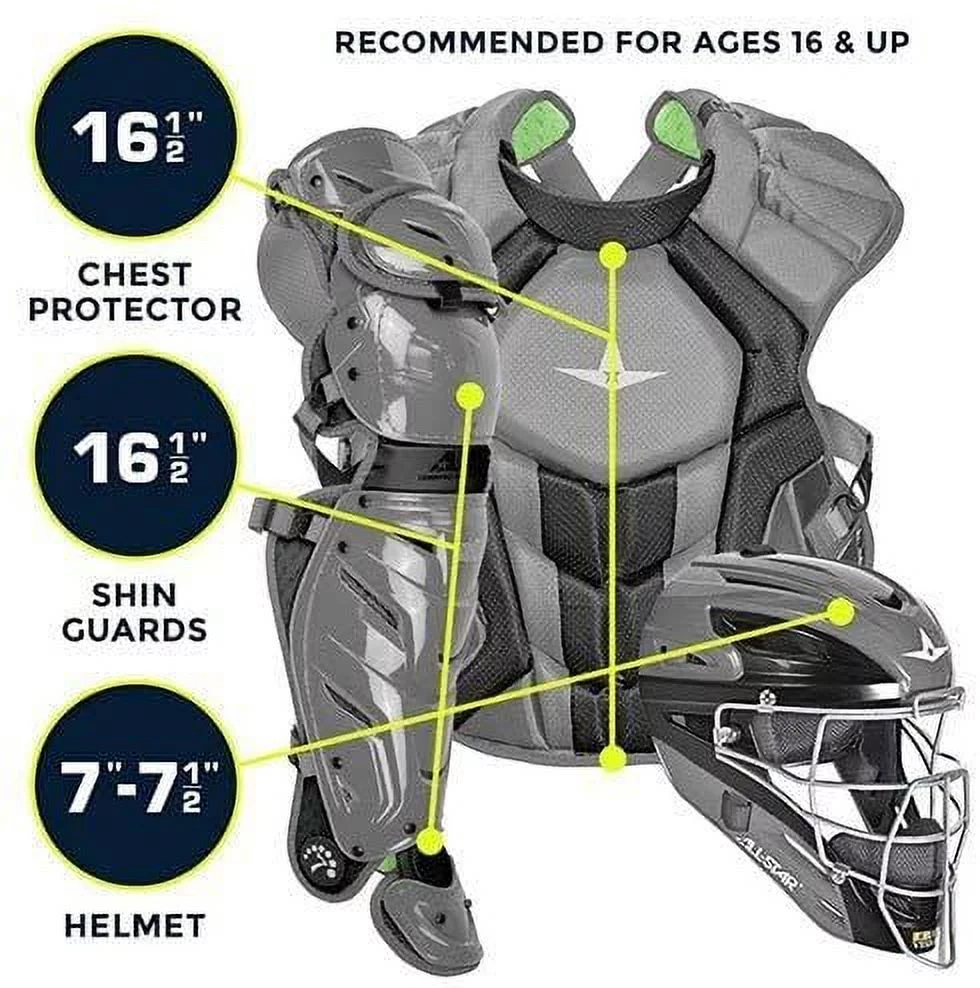 All-Star System7 Axis NOCSAE Adult Two Tone Baseball Catchers Set, Dark Green/Gold