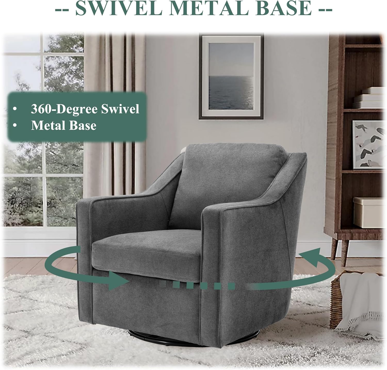 COLAMY 360° Swivel Accent Chair Set of 2, Upholstered Fabric Leisure Armchair with Lumbar Pillow for Living Room Bedroom Home Office, Grey