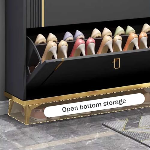 Shoe Storage Cabinet for Entryway Slim Hidden Shoe Cabinets for Hallway 4 Layers with Flip Down Drawers Narrow Shoe Cupboard Unit