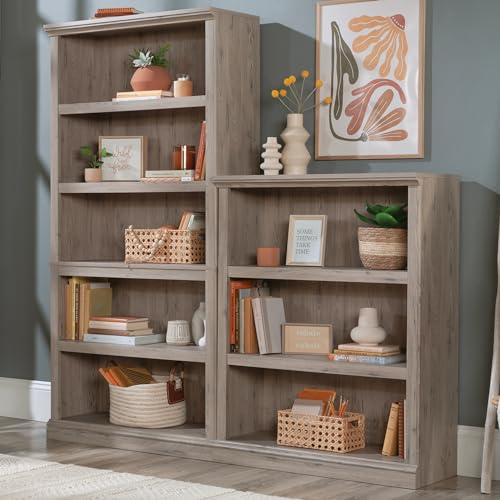 Sauder 5 Tier Book Shelf Wooden Bookcase Multipurpose Bookshelf for Home Office, Living Room, in Chalked Chestnut