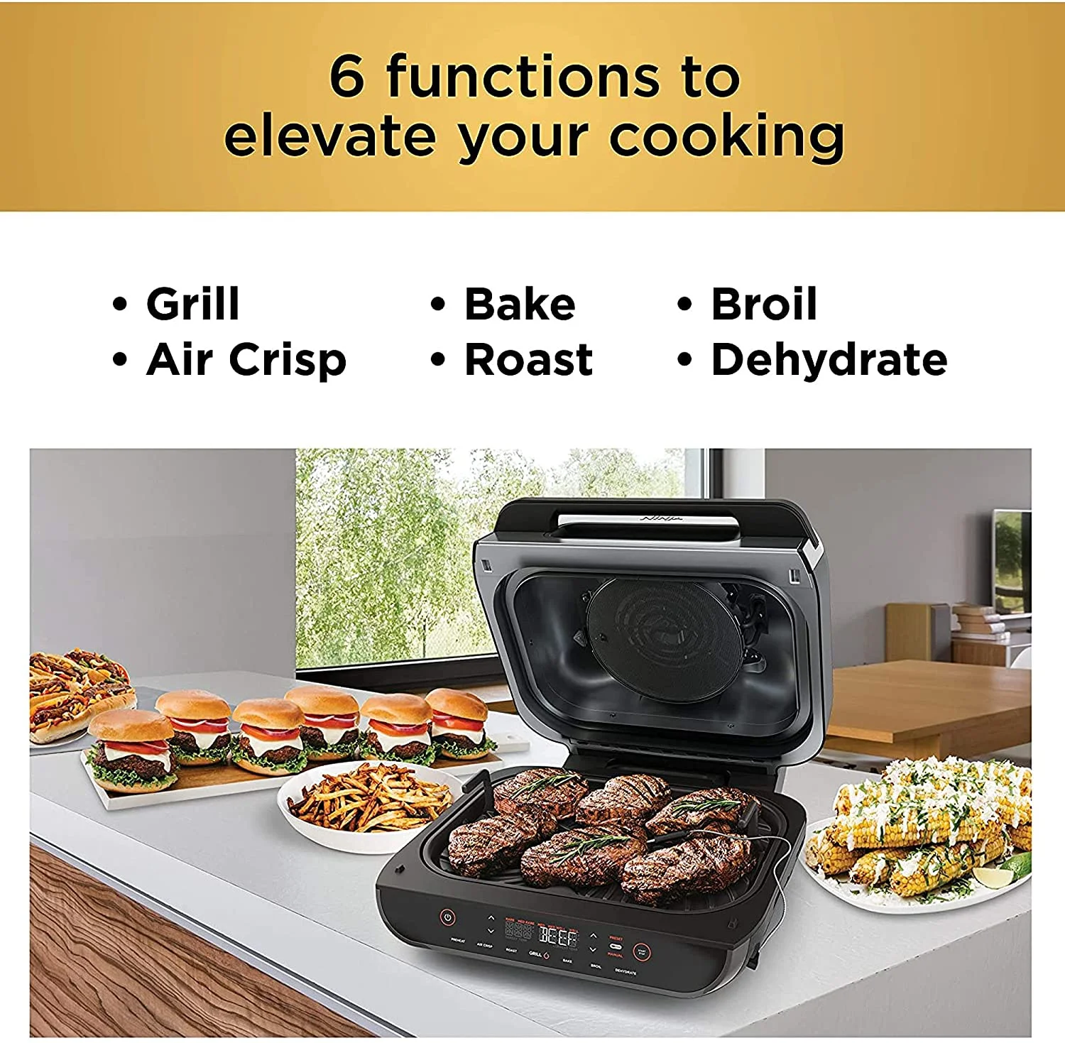 Restored Ninja FG551H Foodi Smart XL 6in1 Indoor Grill with 4 Quart Air Fryer, Black (Refurbished)
