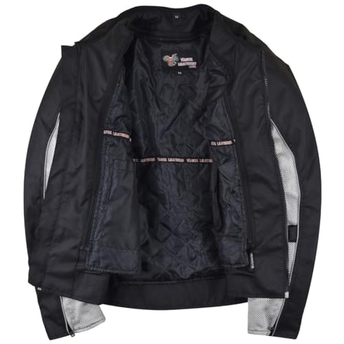 Vance Leather Mens Reflective Mesh & Textile Motorcycle Jacket w/CE Armor & Removable Liner