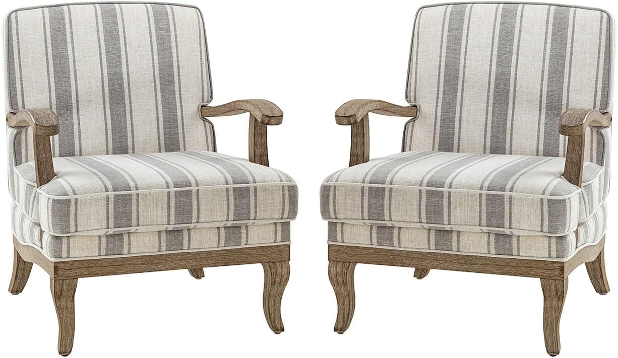 HULALA HOME Rinaldo Farmhouse Polyester Armchair with Solid Wood Legs Set of 2 by Grey