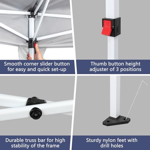 10x20 White Pop Up Canopy Tent Heavy Duty with 6 sidewalls Commercial Outdoor Party Tent Event Wedding Tents Instant Canopy Gazebo with Carry Bag UPF 50+ Waterproof Adjustable Height
