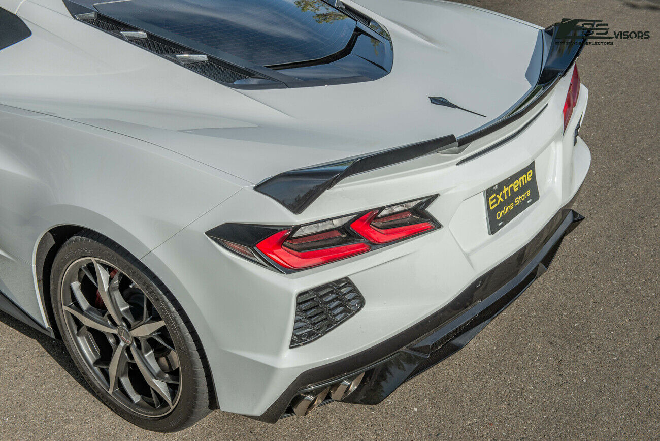 Replacement For 2020-Present Chevrolet Corvette C8 Models | Z51 Style Rear Trunk Lid Wing Spoiler Add-On Wickers Pair (ABS Plastic - Painted Carbon Flash Metallic)