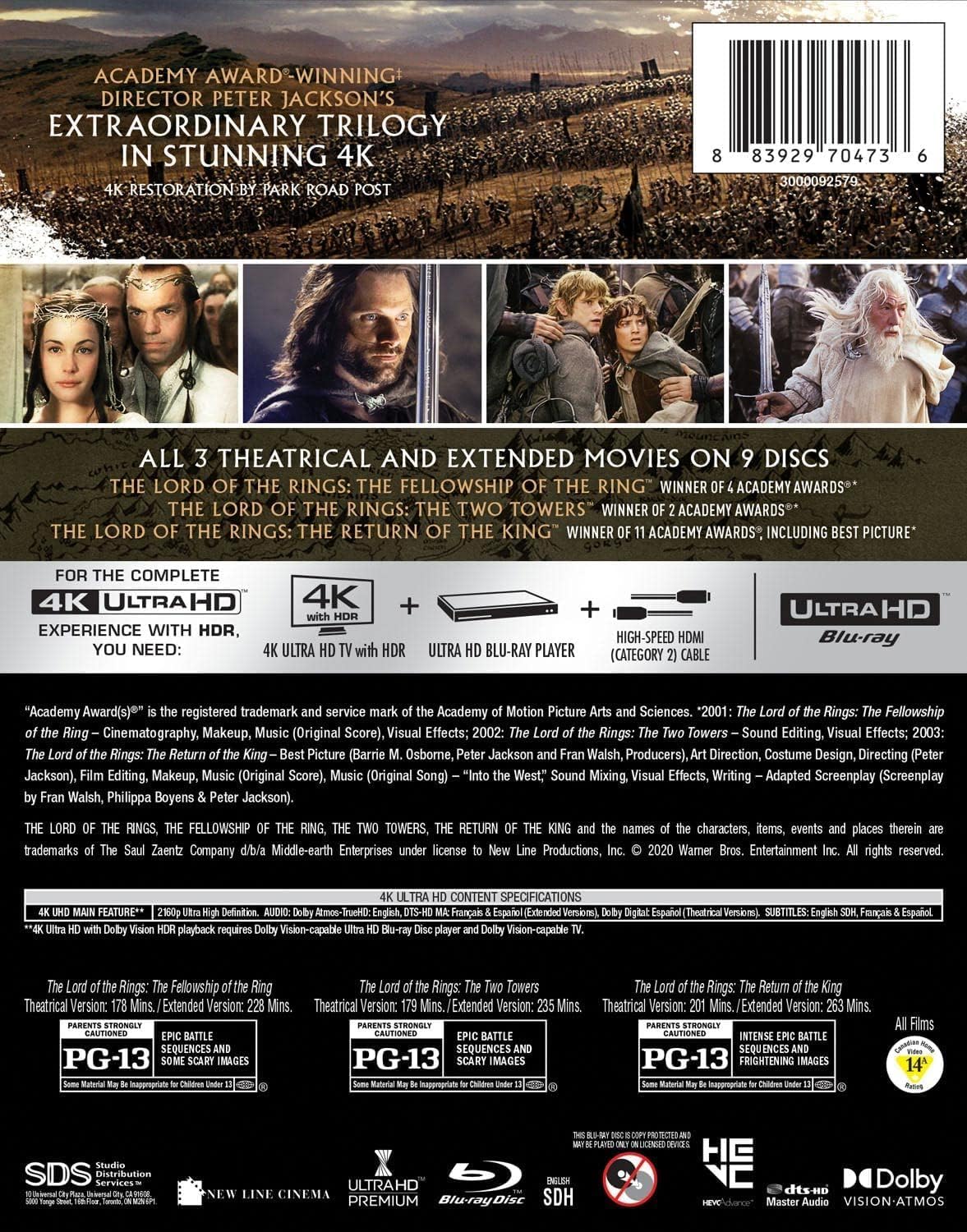 Lord of the Rings / Hobbit, The: Motion Picture Trilogy (Extended & Theatrical 2-Sets) (4K Ultra HD)