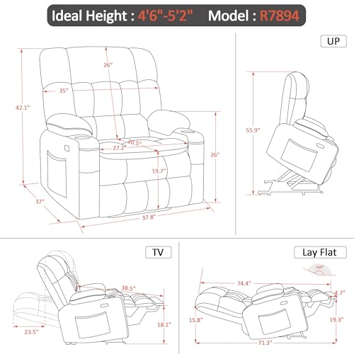 MCombo Dual Motor Power Lift Recliner Chair with Massage and Heat for Elderly People, Infinite Position, USB Ports, Cup Holders, Fabric 7890 (Medium-Regular, Burgundy)