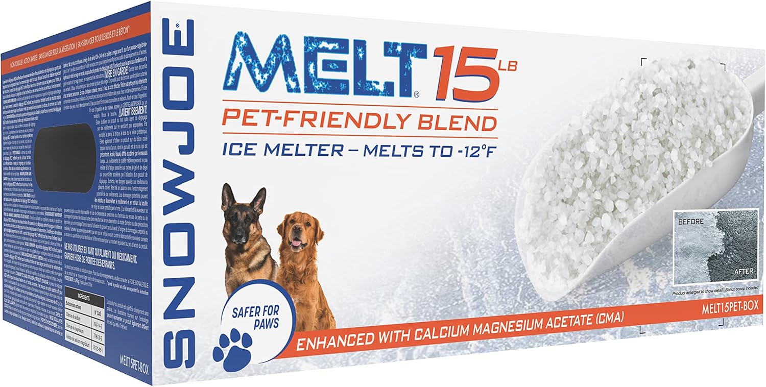 Snow Joe MELT60PET-BOX 60-Lb Premium Pet and Nature Friendly Ice Melter, Fast Acting, Safer on Vegetation, CMA Blended, Works to-12 F, Boxed for Transport, w/Bonus Scoop, 60 lbs, White Pack of 2