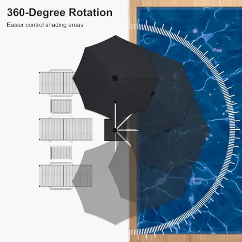 PURPLE LEAF 10ft Patio Umbrella With Base Solar powered LED Cantilever Umbrella with LED lights Windproof Outdoor Offset Umbrella for Garden Deck Pool Patio, Navy Blue