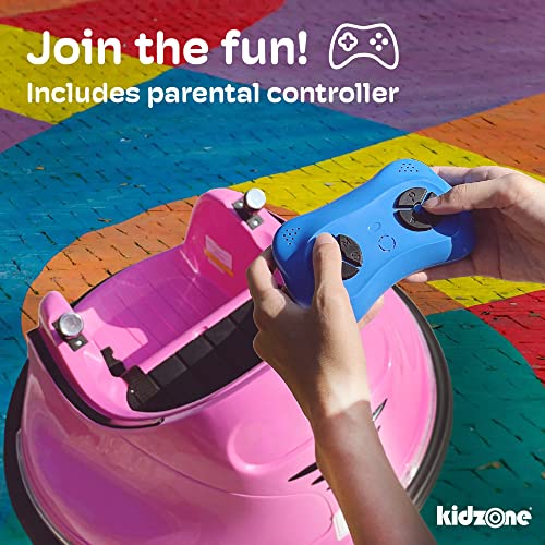 Kidzone 12V 2-Speeds Electric Ride On Bumper Car for Kids & Toddlers 1.5-6 Years Old, DIY Sticker Baby Bumping Toy Gifts W/Remote Control, LED Lights, Bluetooth & 360 Degree Spin, ASTM Certified