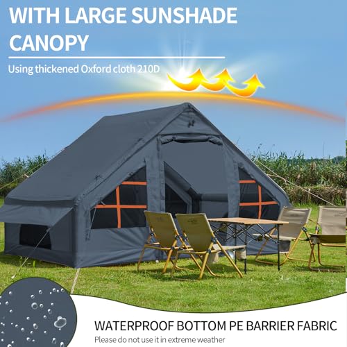 Inflatable Tent with Pump,4-6 Person Instant Glamping Camping Tents House, Easy Setup Blow Up Family Tents for 4 Seasons Waterproof Inflatable Tent for Camping with Mesh Windows.