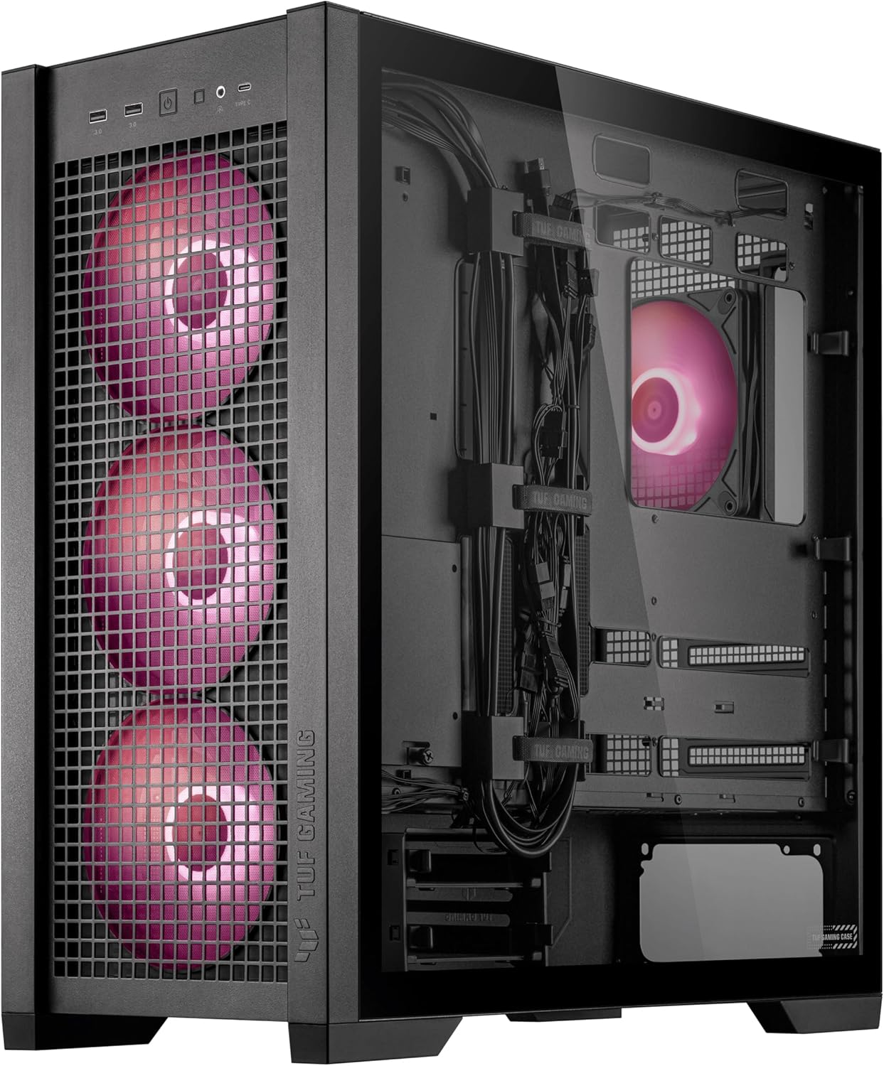 ASUS TUF Gaming GT302 ARGB ATX Mid-Tower PC Case – Four 140 x 28 mm ARGB Fans for High Airflow, Interchangeable Tempered Glass or Mesh Side Panels, Supports BTF Hidden-Connector Motherboards | Black