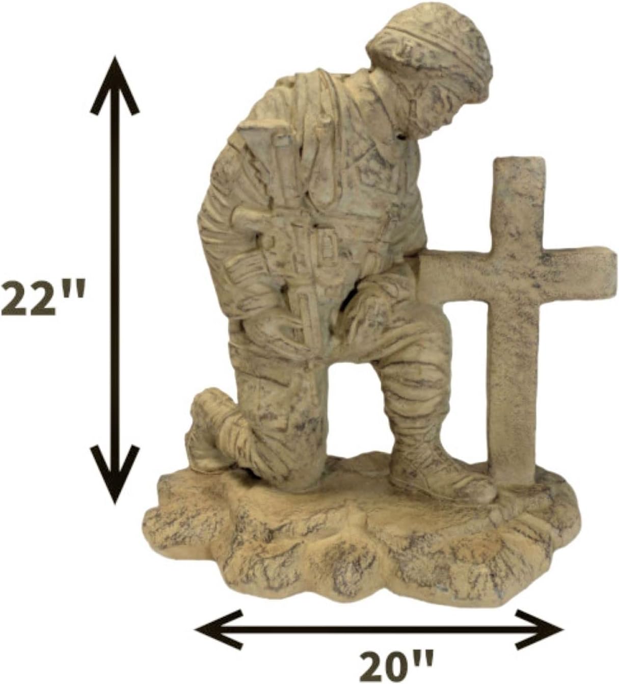Solid Rock Stoneworks Kneeling Soldier At Cross Stone Military Statue 22in Tall