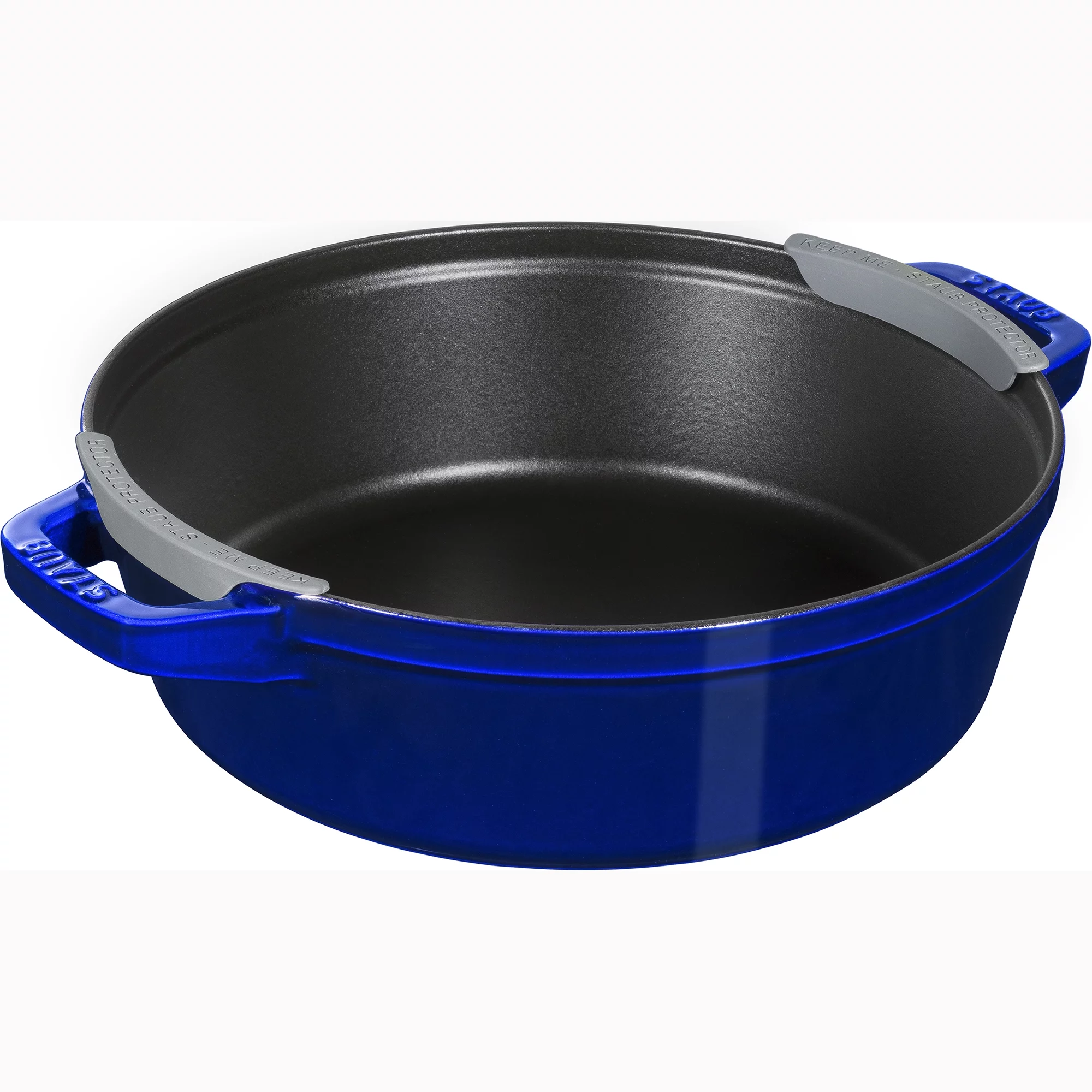 STAUB Cast Iron Set 4-pc, Stackable Space-Saving Cookware Set, Dutch Oven with Universal Lid, Made in France, Dark Blue