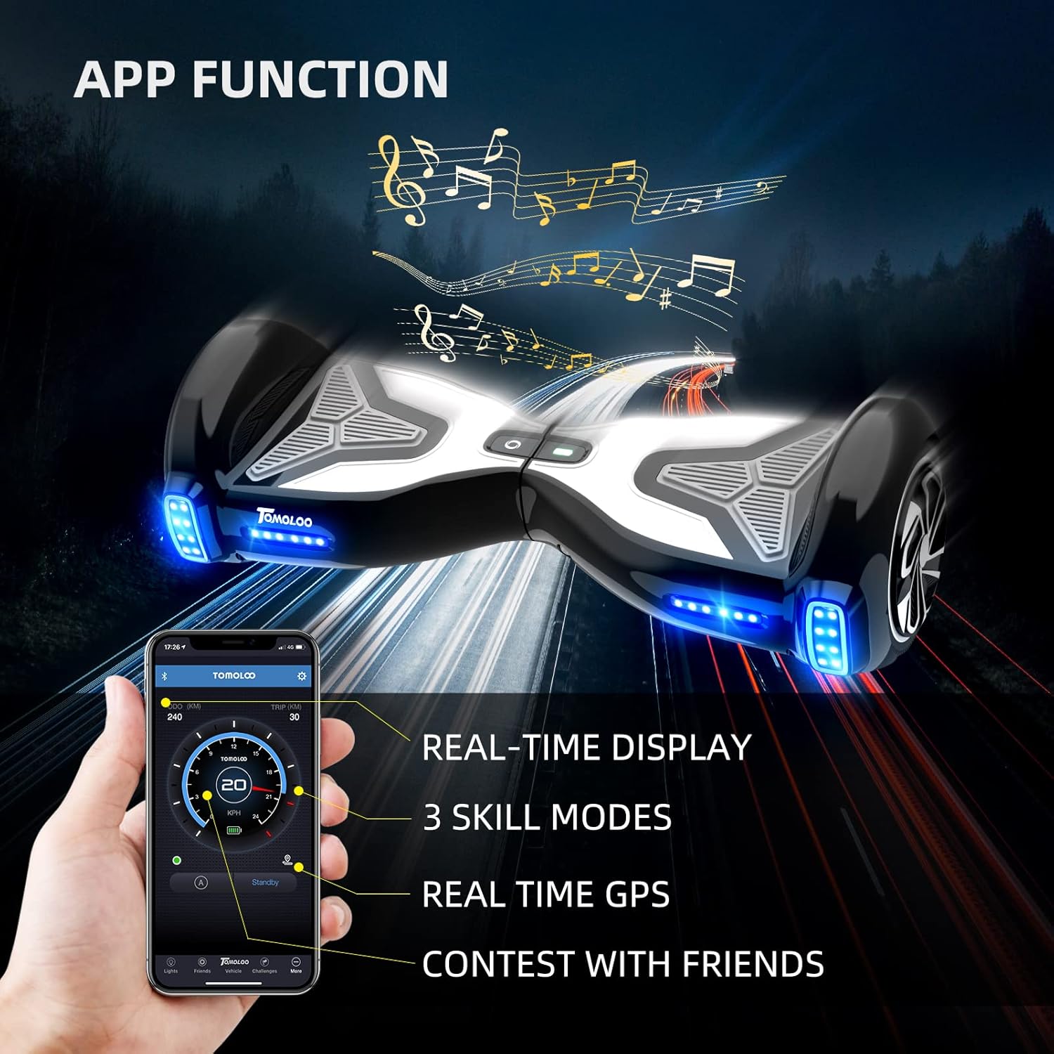 TOMOLOO Hoverboard for Kids and Adults,6.5" Hoverboard with Bluetooth Speaker and Colorful LED lights,Self Balancing Scooters App Controlled Longtime Hoverboards Ul2272 Certified