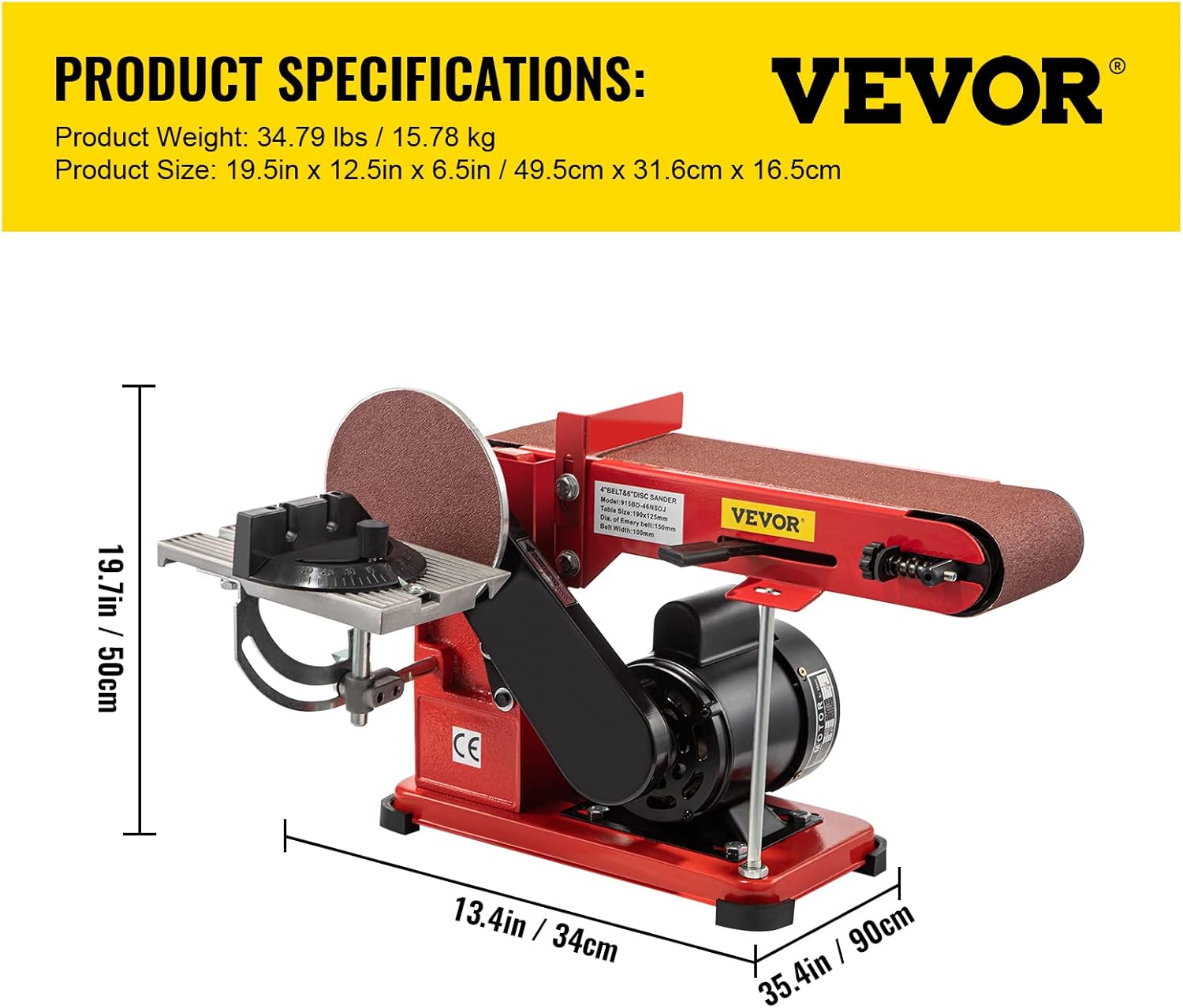 VEVOR Belt Sander 4" x 36", Disc Combo Sander 6",Electric Adjustable Bench Belt Sander 375W,Grinder Bench Sanding Machine With 4 Rubber Foot Pad