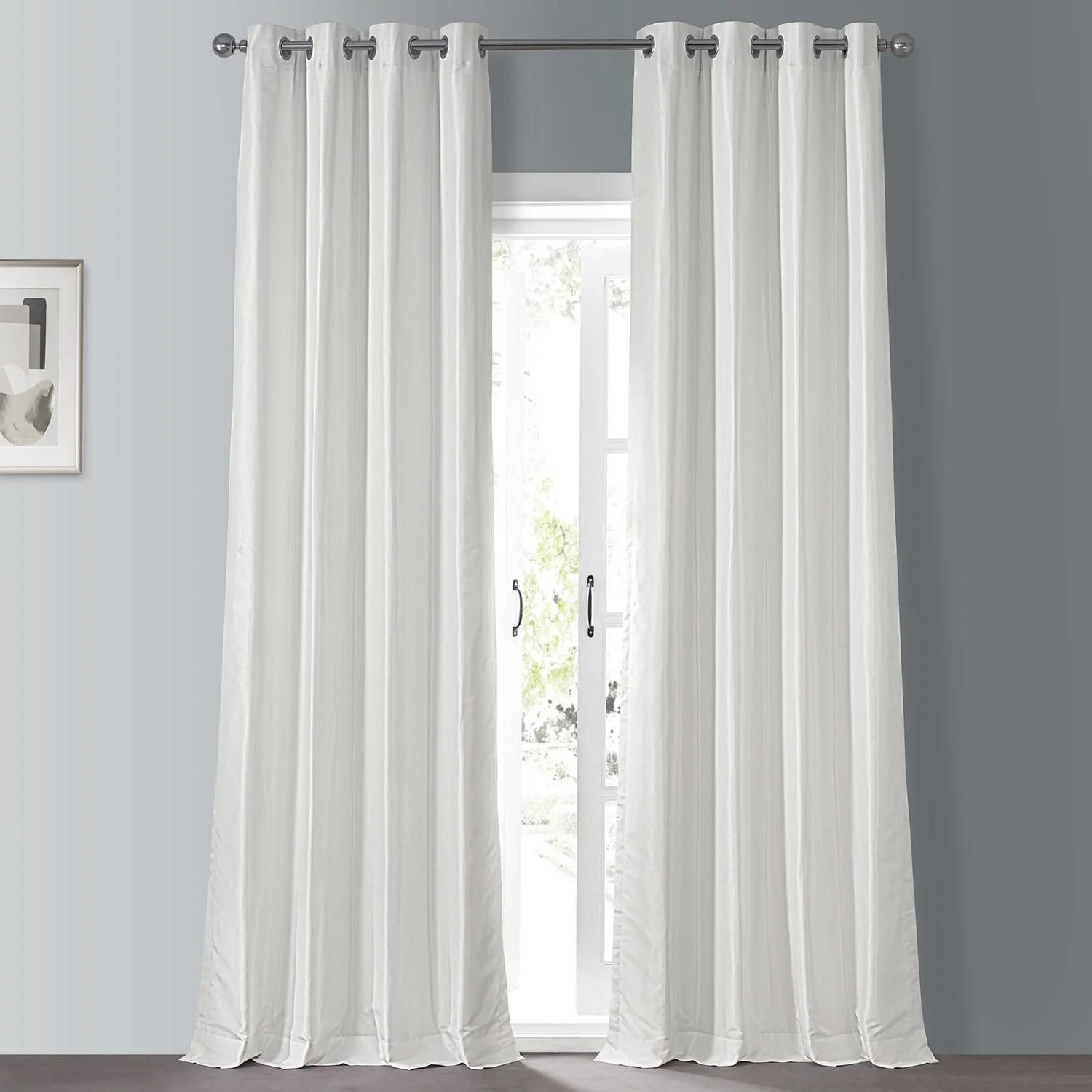 Off White Grommet Blackout Vintage Textured Faux Dupioni Silk Curtain (1 Panel), Off White, 50W X 84L