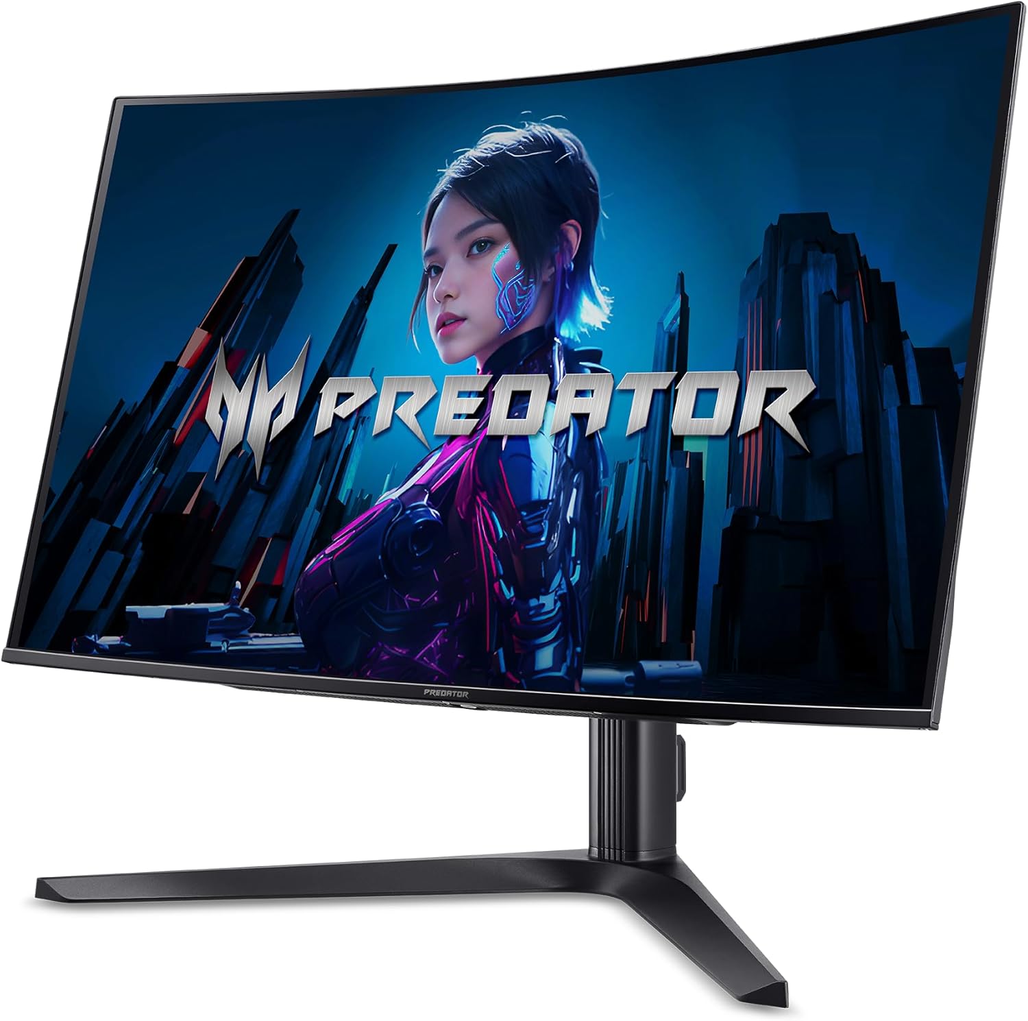 Acer Predator X32 | 31.5" UHD 3840 x 2160 Quantum Dot OLED 1700R Curved Gaming Monitor | AMD FreeSync Premium | 240Hz | 0.03ms | 1000nits @ HDR 3% | DCI-P3 99% | USB Type-C, 2 x DP 1.4 & 2 x HDMI 2.1
