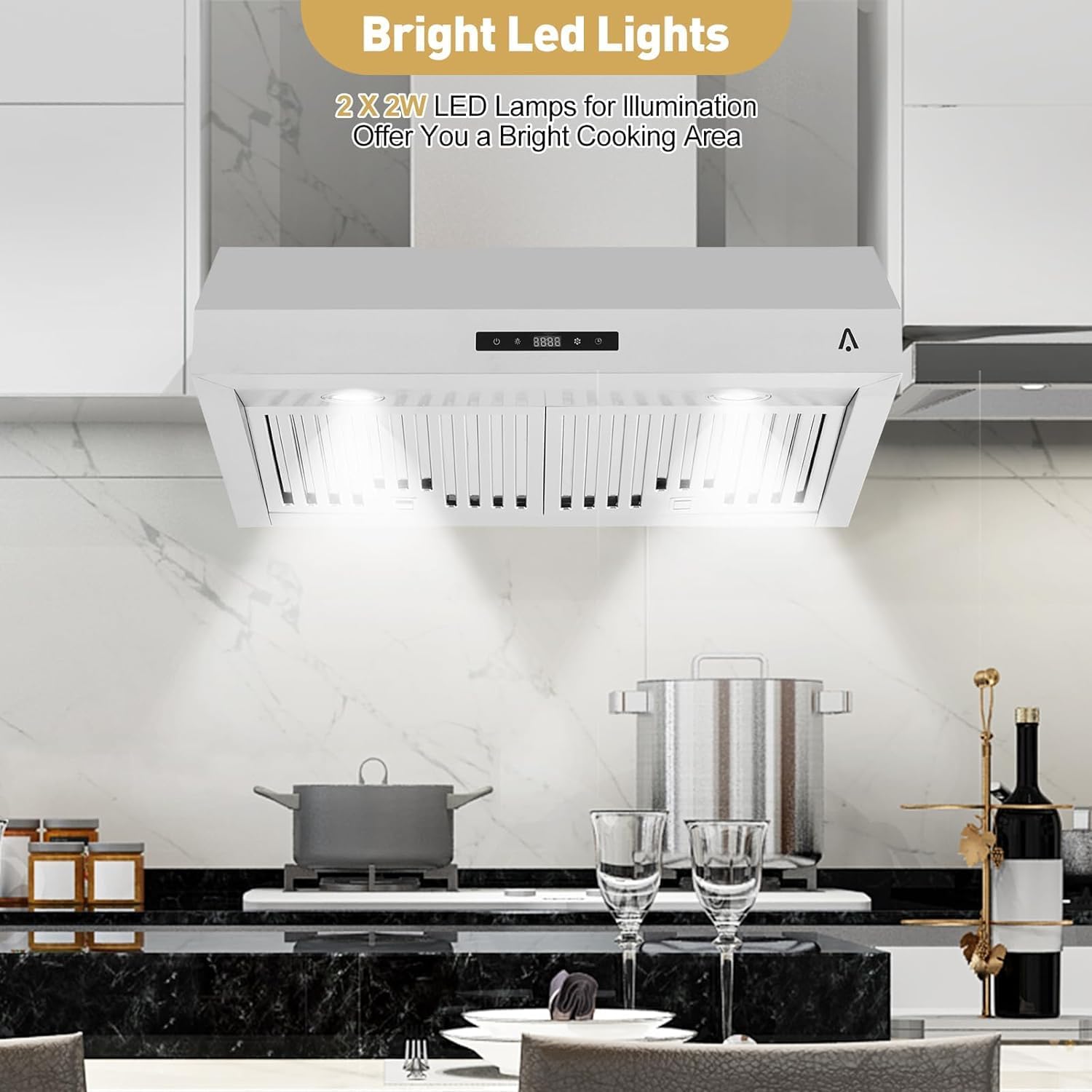 Range Hood,30 Inch Range Hood for Under Cabine Stainless Steel 3-Speed Exhaust Fan,Touch Screen, Dishwasher Safe Baffle Filters, LED Lamps, 400 Max Blower CFM,Low Noise for Kichten
