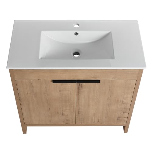 30"" Bathroom Vanity with Sink, 30 Inch Freestanding Bathroom Vanity, Single Sink Bathroom Vanity Combo, Modern Bathroom Vanity, Brown Floor Standing Cabinet Set, DqYLBVB02430IMO+BL9075B