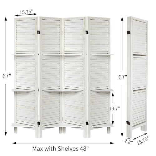 Room Divider with Shelves, Privacy Screen, Room Dividers and Folding Privacy Screens, 5 Panel Wood Temporary Wall Partition Separation Separator, Coconut